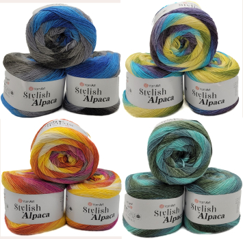 450g YarnArt Stylish Alpaca Strickwolle, Alpaka und Acryl, 3 x 150 Gramm weiches Garn, Strickgarn mehrfarbig